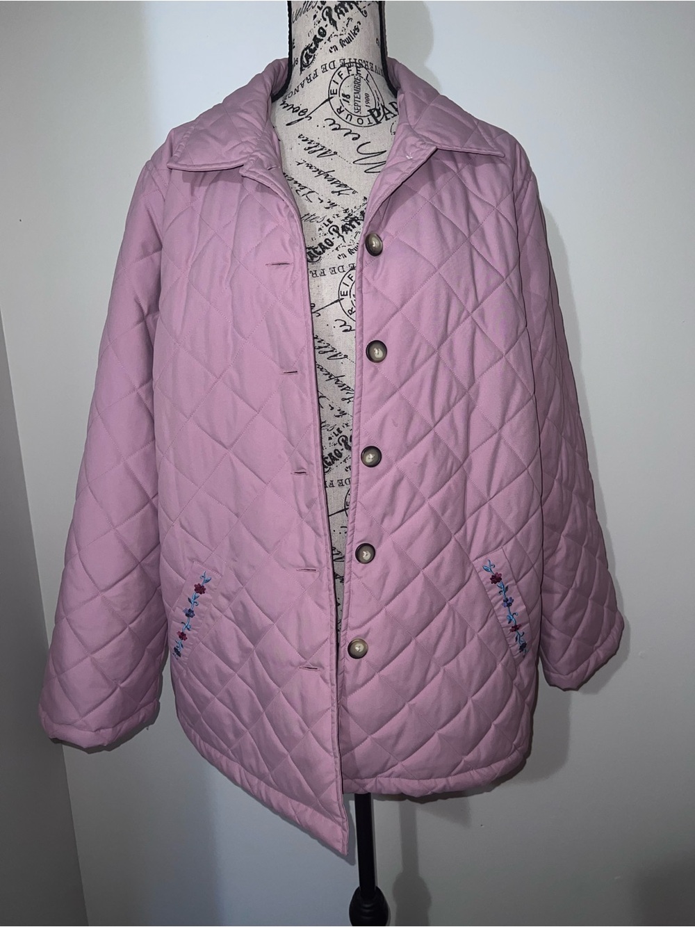 Vintage Blair Mauve Quilted Barn Jacket Floral Embroidery Cottagecore XL